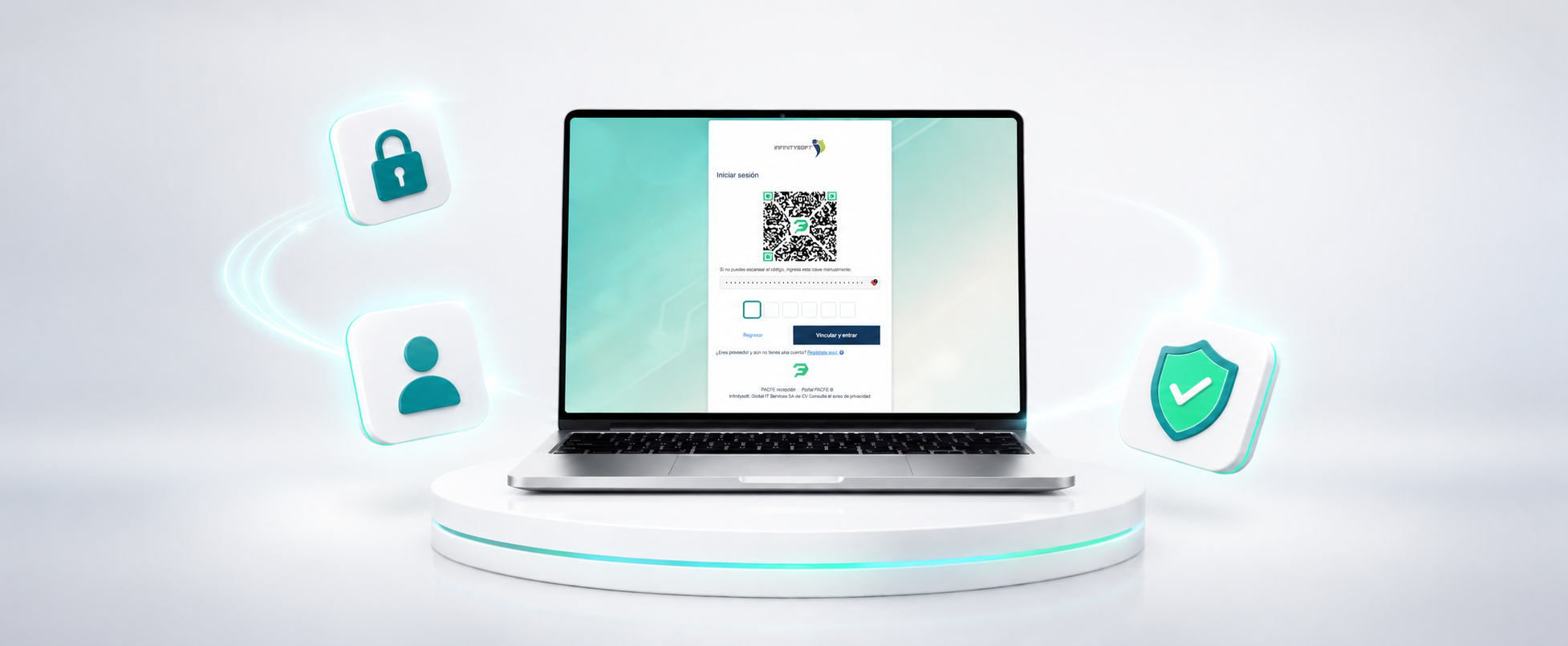 Pantalla de inicio de sesión de PACFE con la función de doble verificación por medio de un código numérico. La pantalla muestra el código QR necesario para configurar la app de validación en el celular.