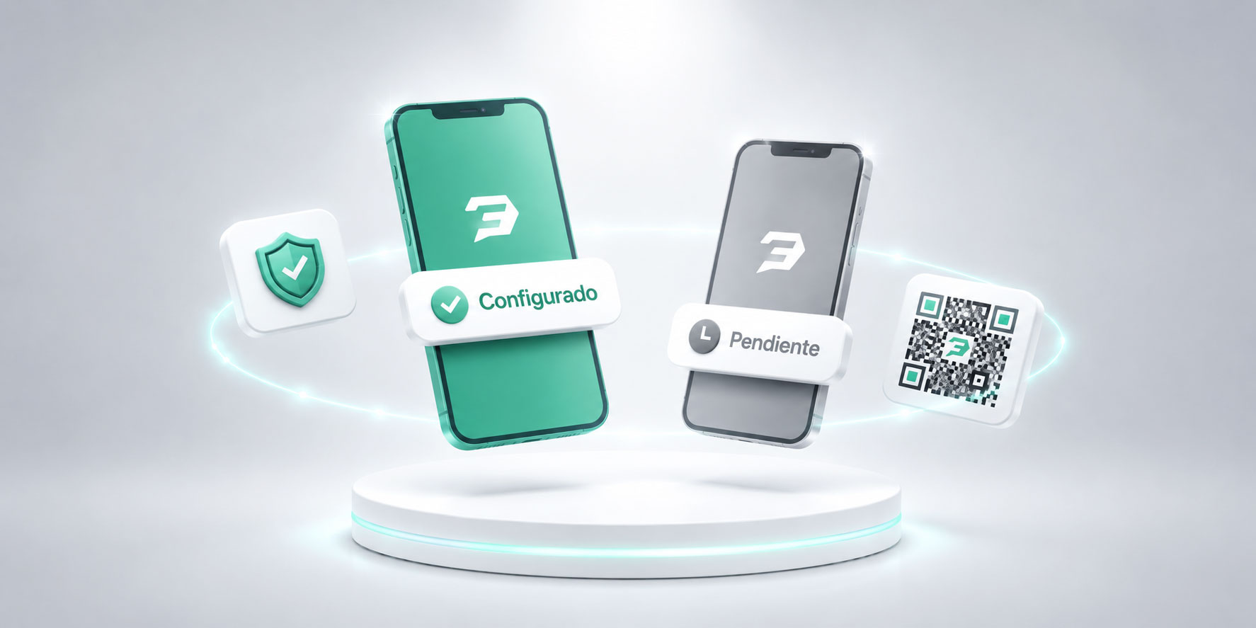 Función para visualizar el estado de configuración de la verificación de dos pasos en las cuentas de los colaboradores y proveedores. Imagen de dos celulares, uno en color verde que ya ha configurado la doble verificación, y un celular gris que está pendiente de configurarlo.